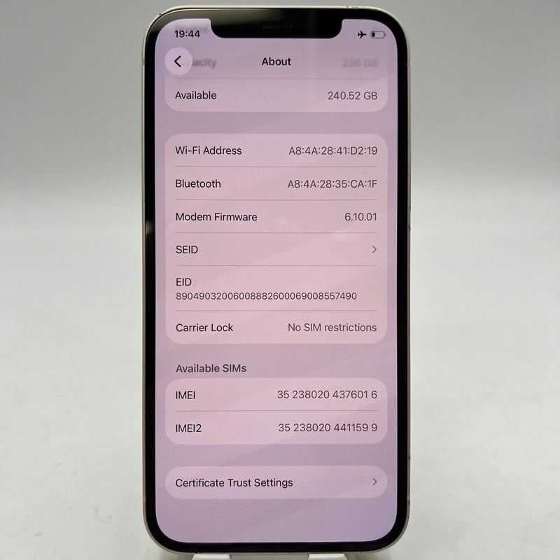 iPhone 12 256GB White 98% battery 100% International from SB (No SB sim - 1x spot, LKCH screen, scratched edges, DTP) - HH6016 