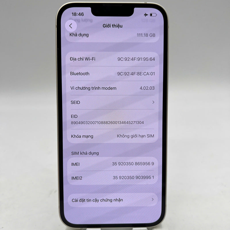 iPhone 14 128GB White 98% battery 100% International from SB (No SB sim used - Replaced battery, LKCH screen) - HH9569 