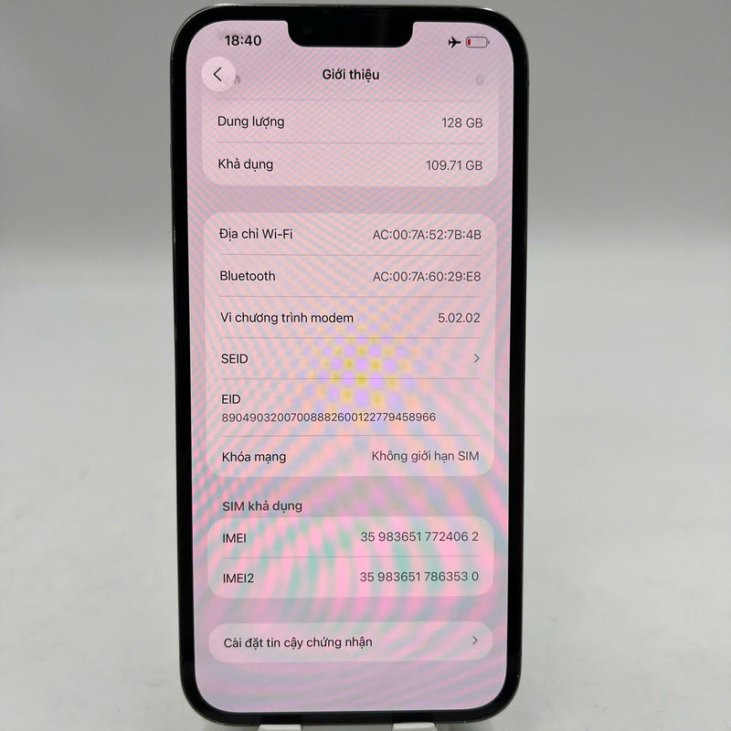 iPhone 13 Pro Max 128GB Blue 97% battery 85% DBH International Apple (code LL/A, screen and wave column dark, 1x orange ink stain, 4x orange spots, scratches on edges, screen, dark back, genuine Apple screen replacement) - HH4062 