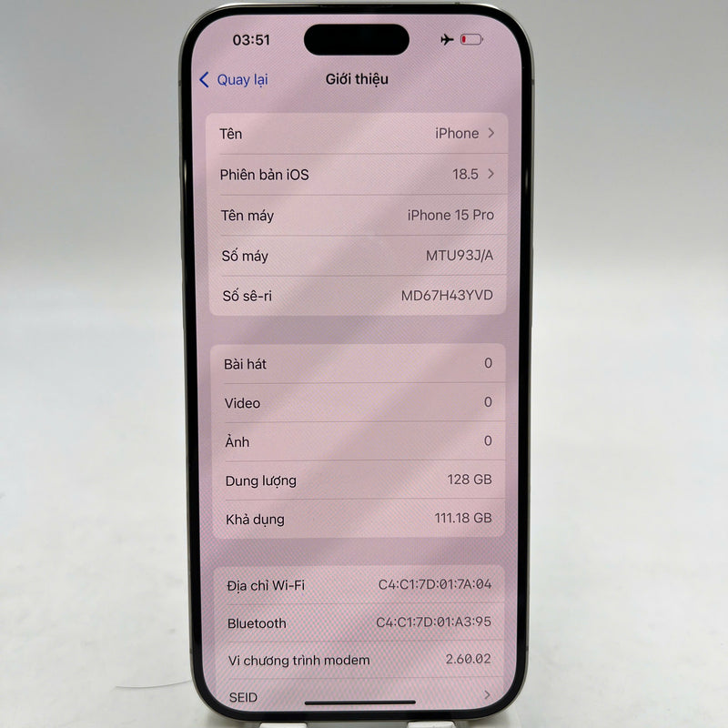 iPhone 15 Pro 128GB Natural 98% battery 85% Apple International (0.5x spot) - HH7611 