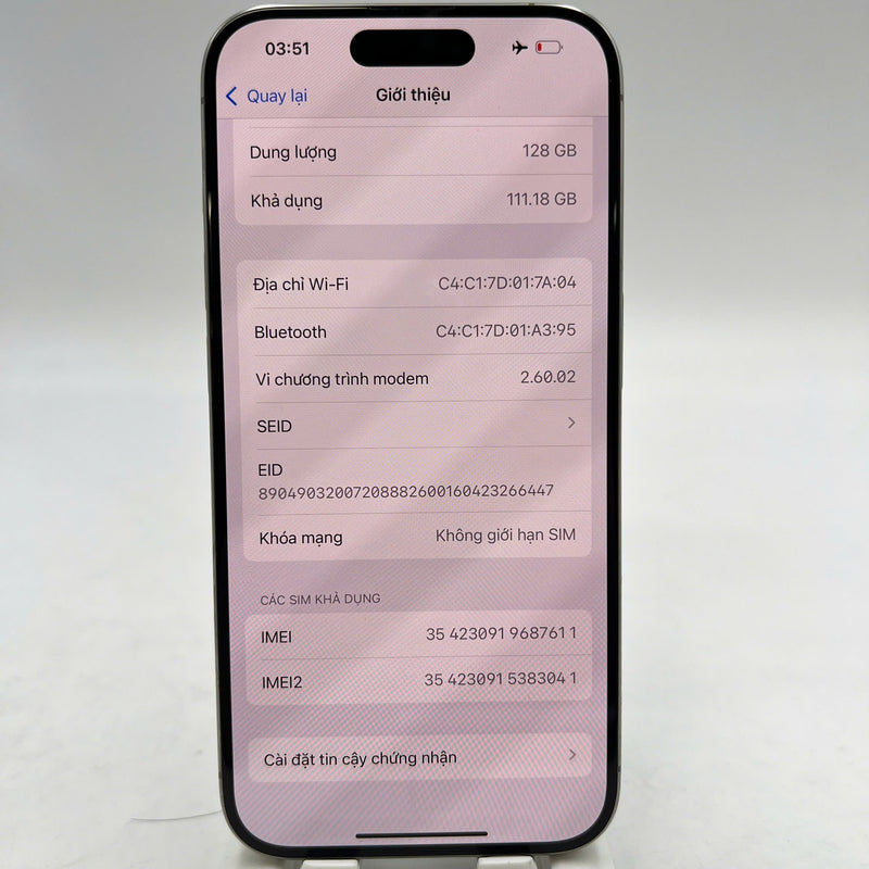 iPhone 15 Pro 128GB Natural 98% battery 85% Apple International (0.5x spot) - HH7611 