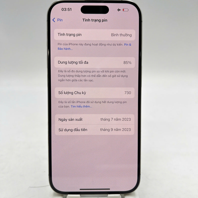 iPhone 15 Pro 128GB Natural 98% battery 85% Apple International (0.5x spot) - HH7611 