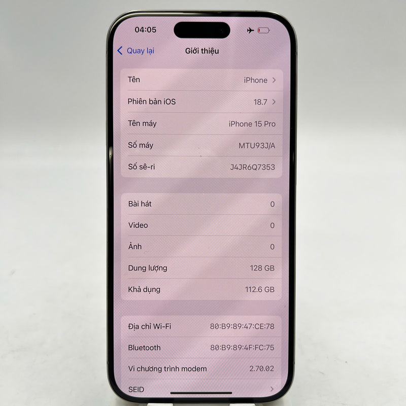 iPhone 15 Pro 128GB Natural 98% battery 86% International Apple - HH4874 