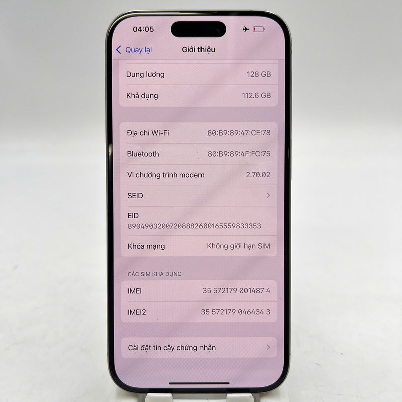 iPhone 15 Pro 128GB Natural 98% battery 86% International Apple - HH4874 