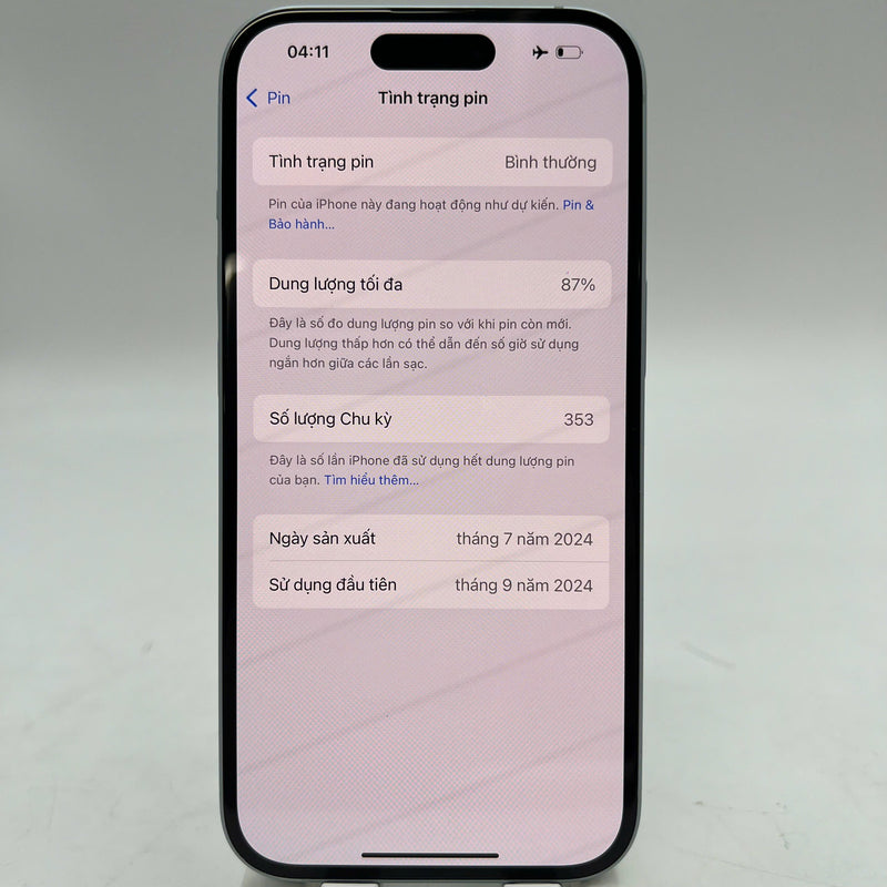 iPhone 15 128GB Blue 98% battery 87% International from AU (No AU sim - Scratched camera edge) - HH3935 