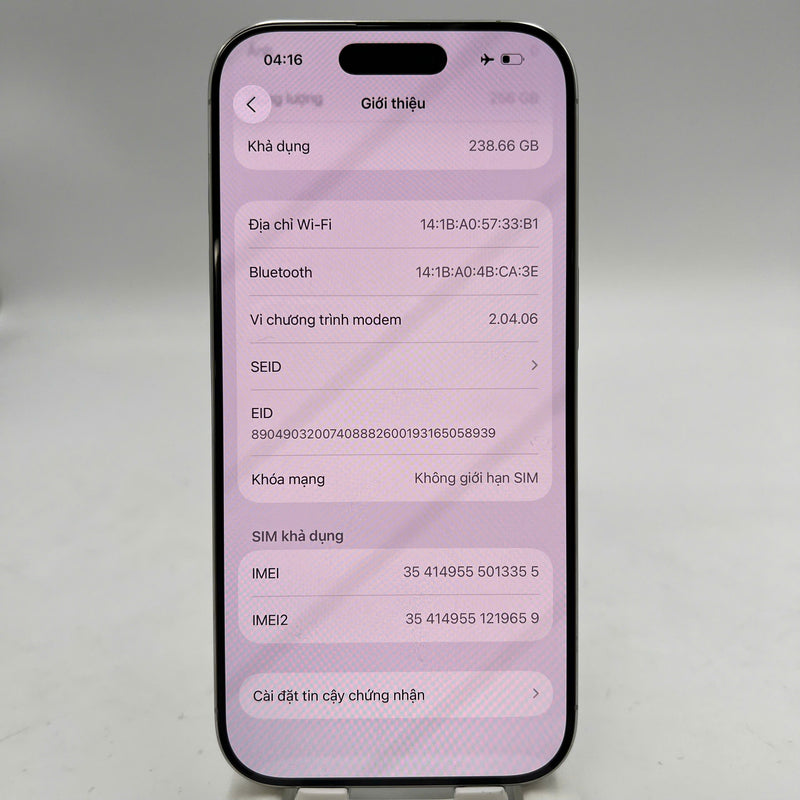 iPhone 16 Pro 256GB White 98% battery 91% International Apple - HH3355 