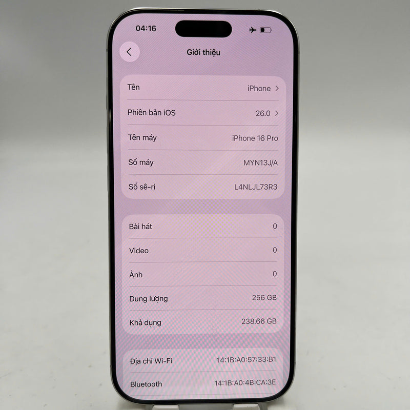 iPhone 16 Pro 256GB White 98% battery 91% International Apple - HH3355 