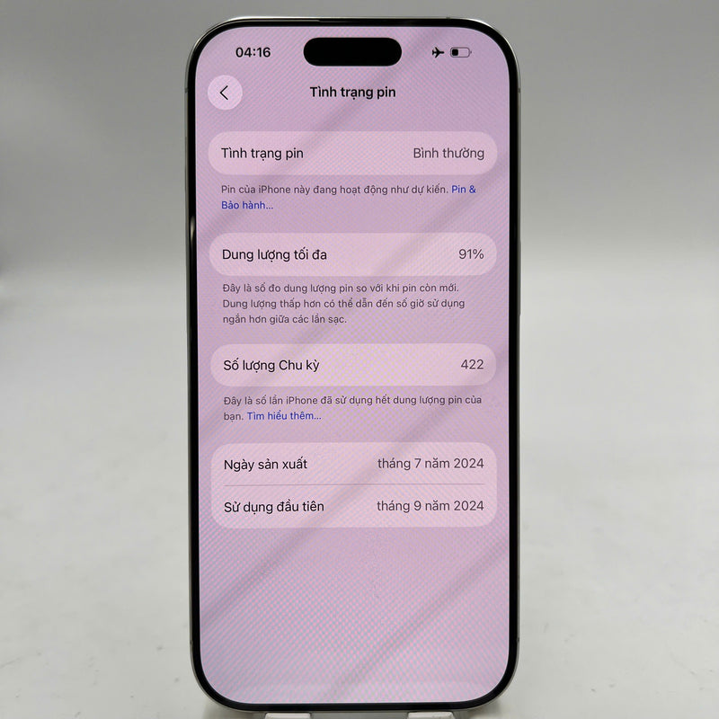 iPhone 16 Pro 256GB White 98% battery 91% International Apple - HH3355 