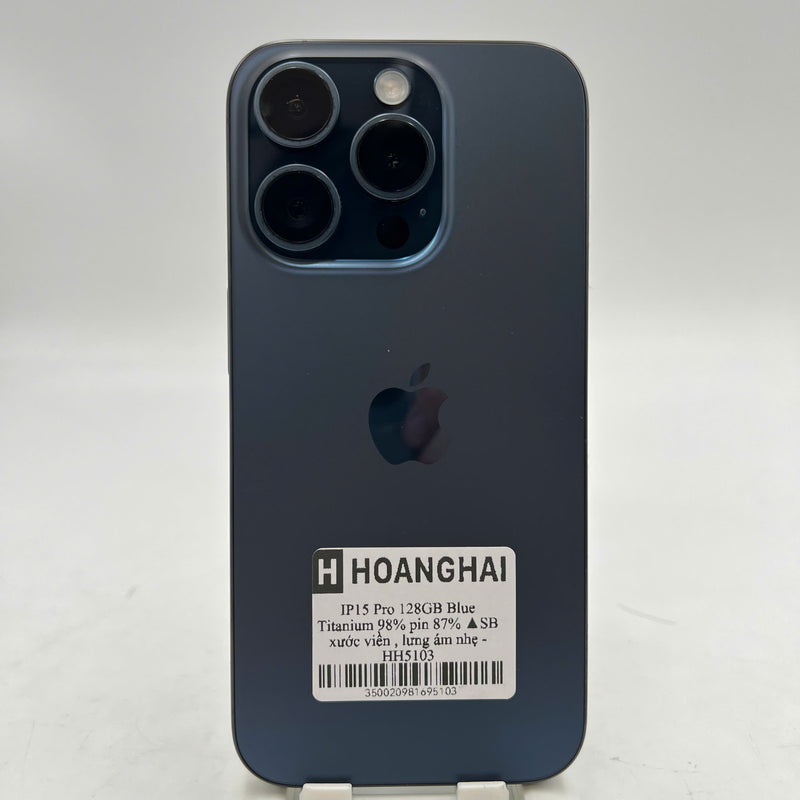 iPhone 15 Pro 128GB Blue 98% battery 87% International from SB (No SB sim - scratches on edges, slightly dark back) - HH5103 