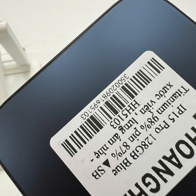 iPhone 15 Pro 128GB Blue 98% battery 87% International from SB (No SB sim - scratches on edges, slightly dark back) - HH5103 