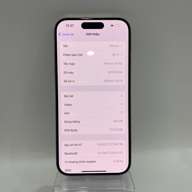 iPhone 15 Pro 128GB White 98% battery 90% International Apple - HH6962 