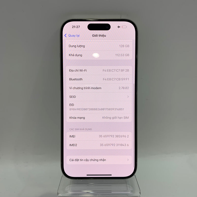 iPhone 15 Pro 128GB White 98% battery 90% International Apple - HH6962 