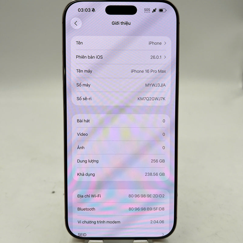 iPhone 16 Pro Max 256GB Desert Gold 98% battery 93% International Apple (chipped edges, 0.5x camera spots) - HH8171 