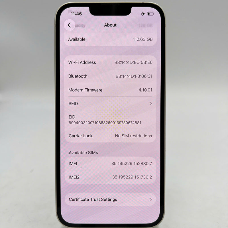 iPhone 14 128GB White 98% battery 100% Apple International (Replaced battery, replaced back glass, scratched edges) - HH8807 