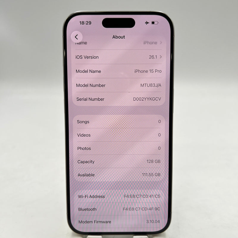 iPhone 15 Pro 128GB White 98% battery 87% Apple International (LKCH camera, scratched edges, dark back) - HH8953 