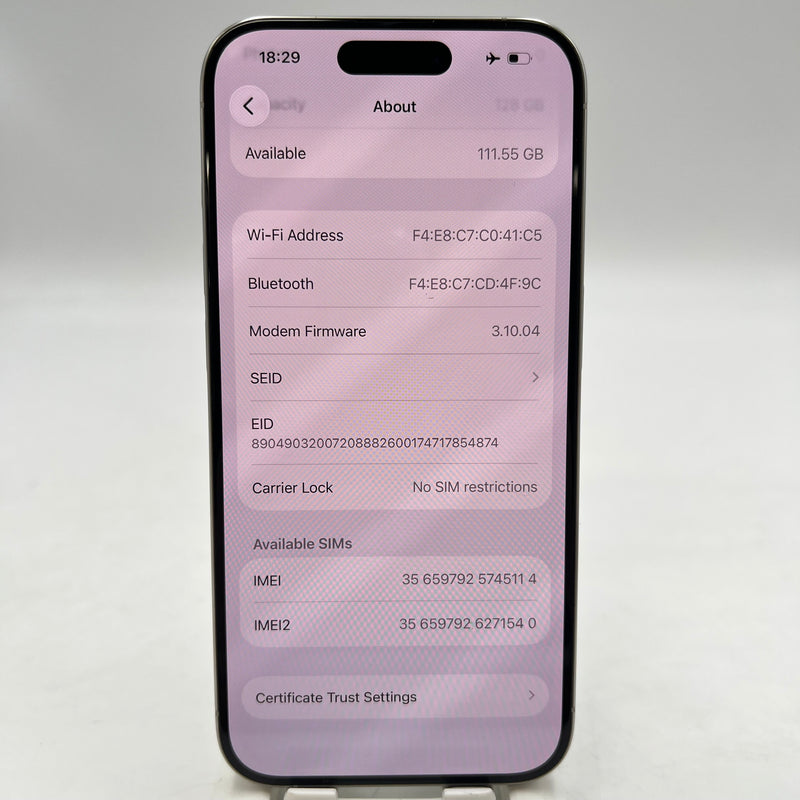 iPhone 15 Pro 128GB White 98% battery 87% Apple International (LKCH camera, scratched edges, dark back) - HH8953 