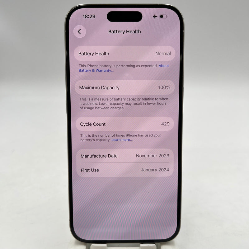 iPhone 15 Pro 128GB White 98% battery 87% Apple International (LKCH camera, scratched edges, dark back) - HH8953 