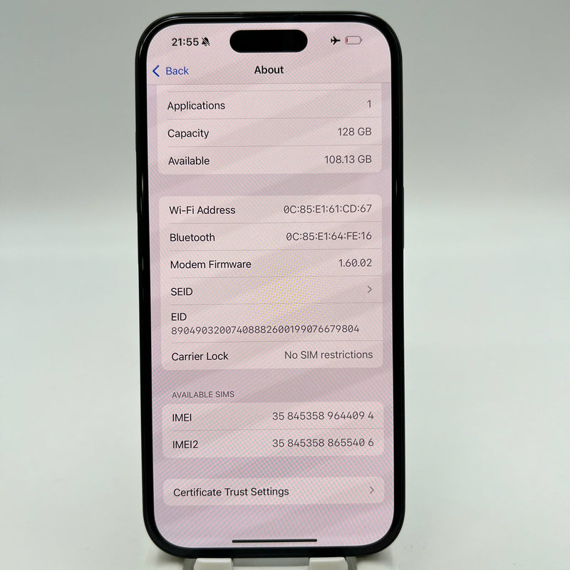 iPhone 16 128GB Black 98% battery 100% International warranty from SB (No SB sim - dark edges, scratches on camera edge) - HH6144 