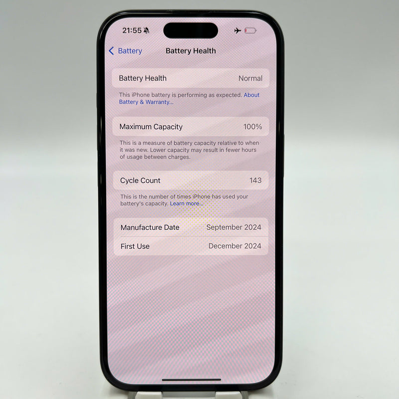 iPhone 16 128GB Black 98% battery 100% International warranty from SB (No SB sim - dark edges, scratches on camera edge) - HH6144 