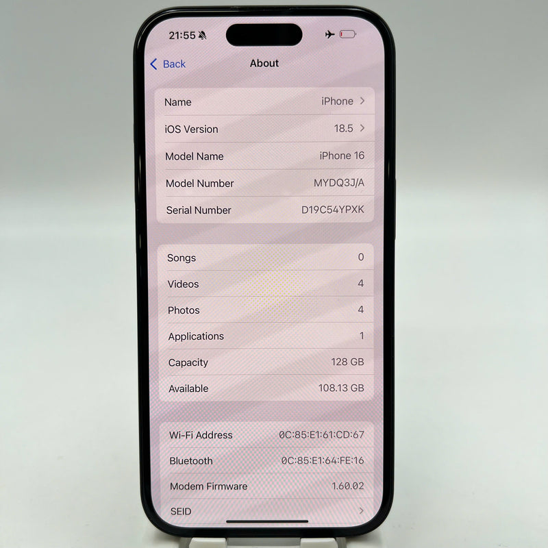 iPhone 16 128GB Black 98% battery 100% International warranty from SB (No SB sim - dark edges, scratches on camera edge) - HH6144 