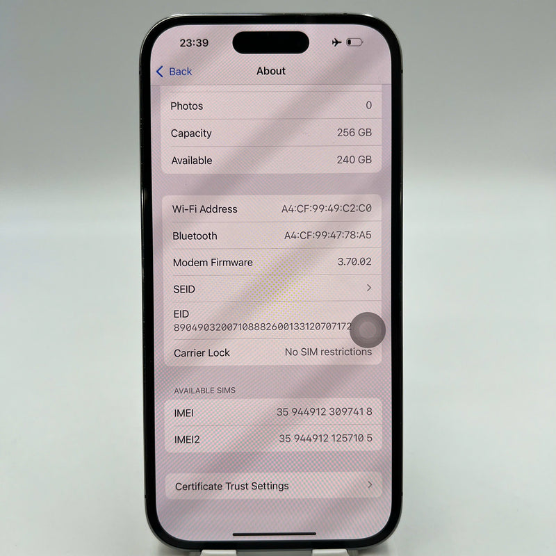 iPhone 14 Pro 128GB Silver 98% battery 85% International from SB (No SB sim - Replaced battery - Light scratches on the edge, 0.5x/3x spots) - HH3747 