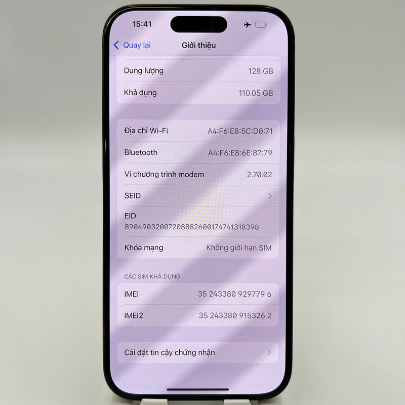 iPhone 15 Pro 128GB Black 98% battery 88% International from SB (No SB sim - 0.5x spots, scratched edges, scratched screen) - HH7283 
