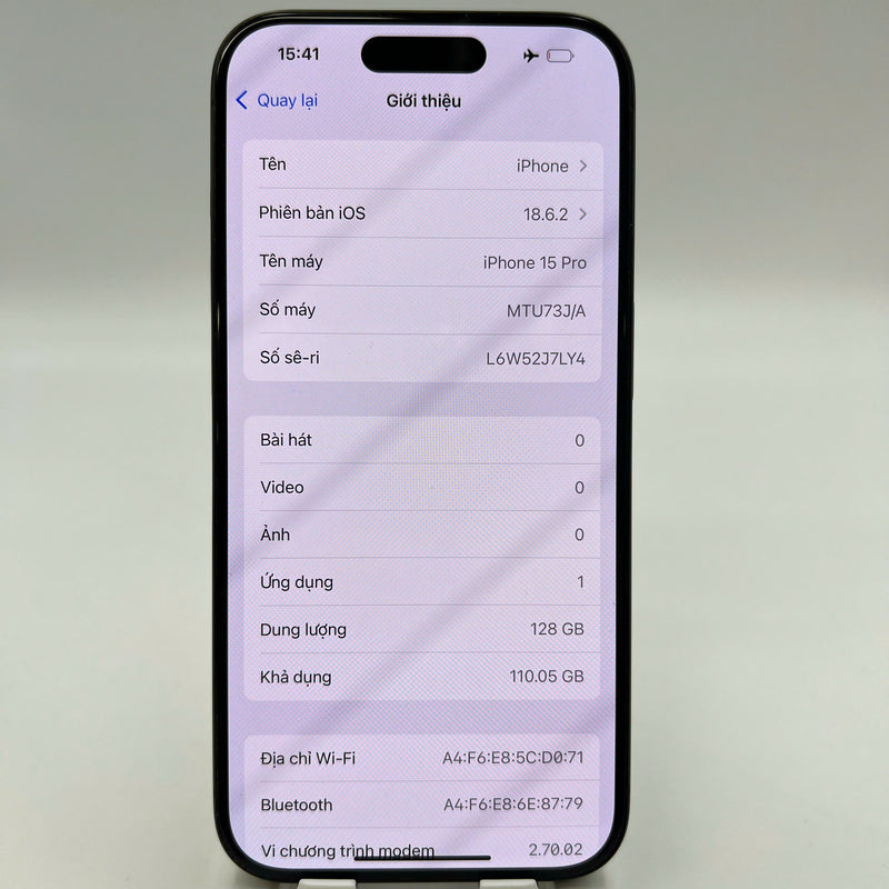 iPhone 15 Pro 128GB Black 98% battery 88% International from SB (No SB sim - 0.5x spots, scratched edges, scratched screen) - HH7283 