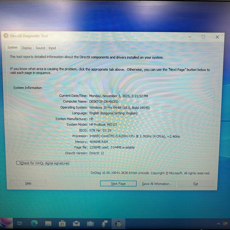 HP Probook 450 G3 15.6in i5 6200U/RAM 8GB/SSD 256GB BPTN Like new (Many scratches) 